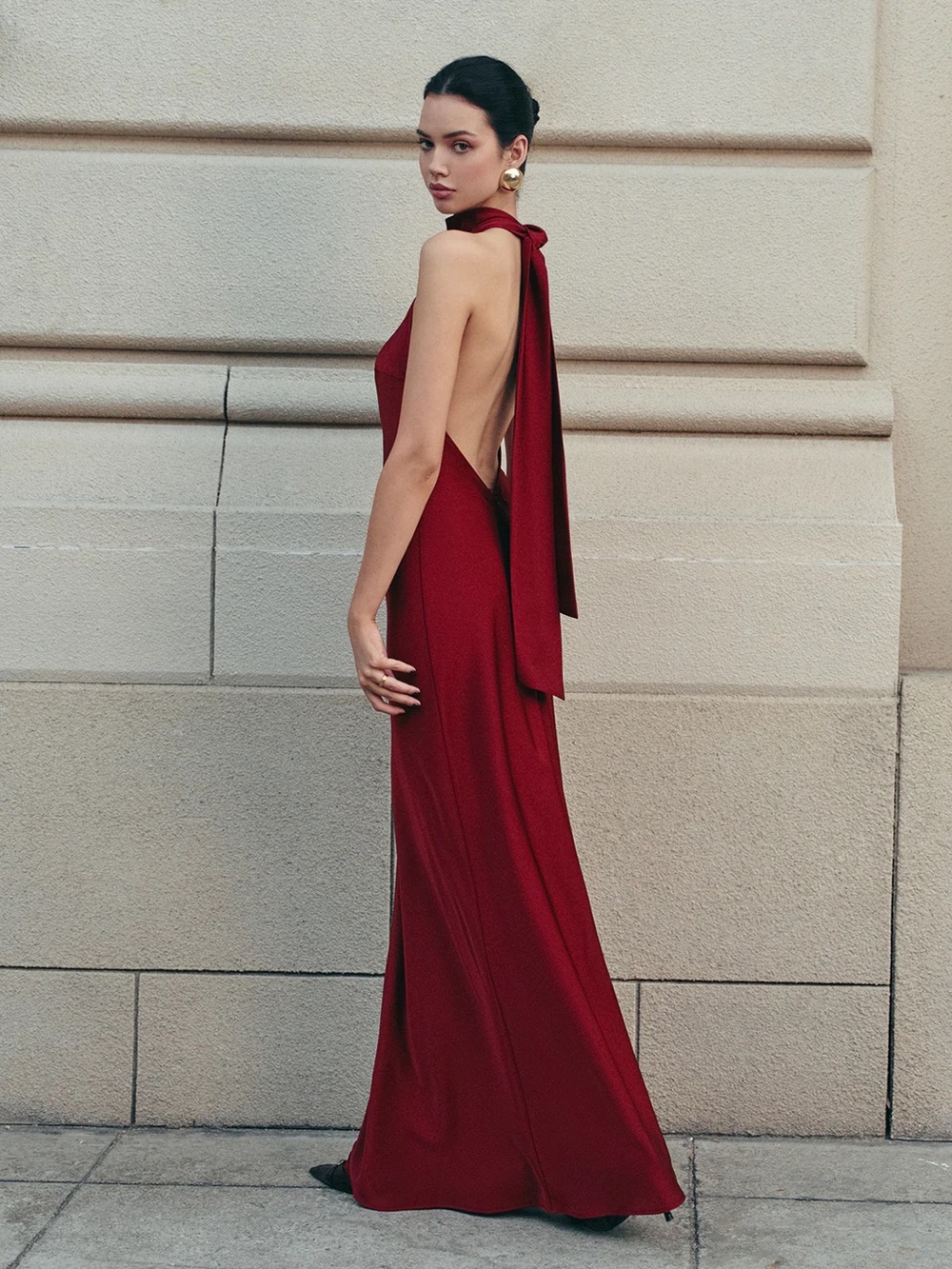 COMMENSE Open Back Satin Halter Dress - size XSmall